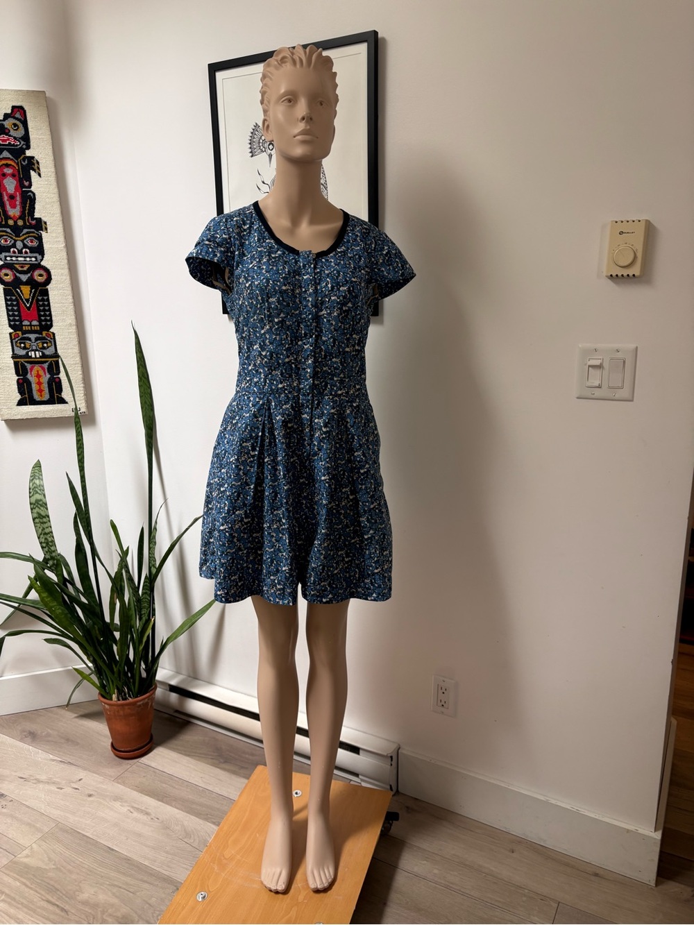 rag & bone Blue Floral Short-Sleeve Fit-and-Flare Dress